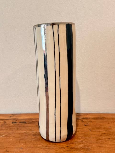 XL Handmade Heirloom Stripe Ceramic Vase in PLATINUM S M L