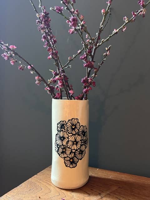 Handmade Ceramic Floral Tall & Wide Vase with 22K Gold