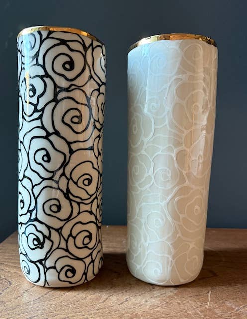 Handmade Ceramic Floral Tall & Wide Vase with 22K Gold