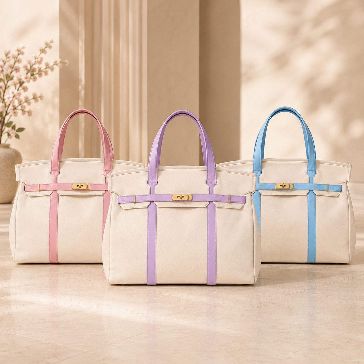 NEW! Premium Cotton Canvas Pastel Trim Canvas Boatkin Bag: Sky Blue