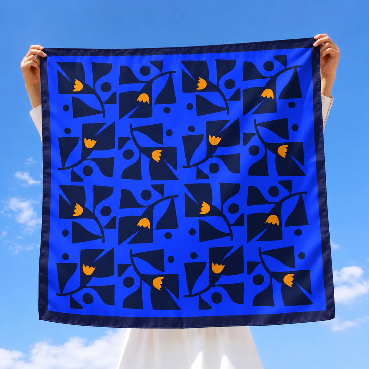 Blue and Orange Geometric Floral | Women's Scarf | Bandana