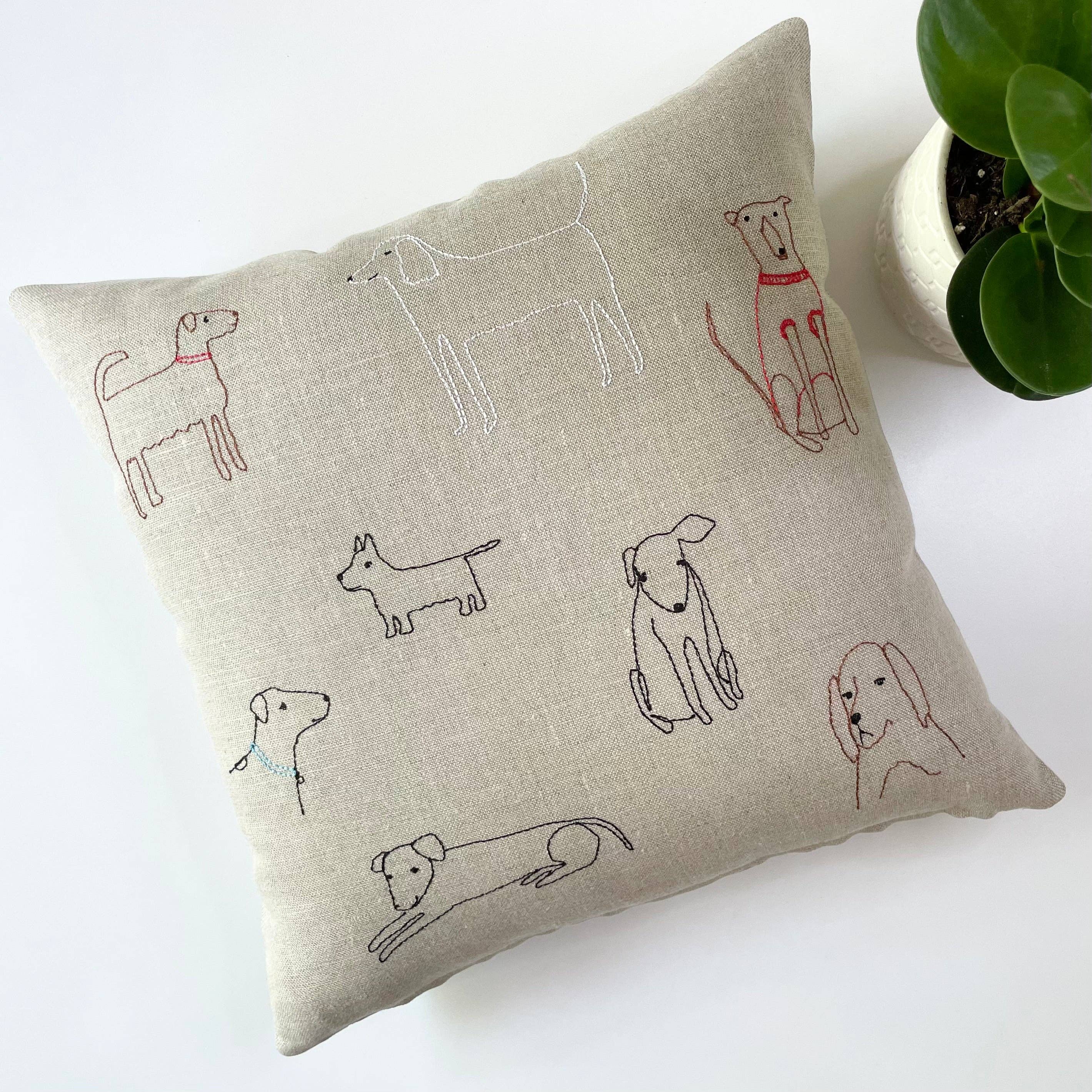 Dogs Pillow, Linen: 22" Dogs Pillows