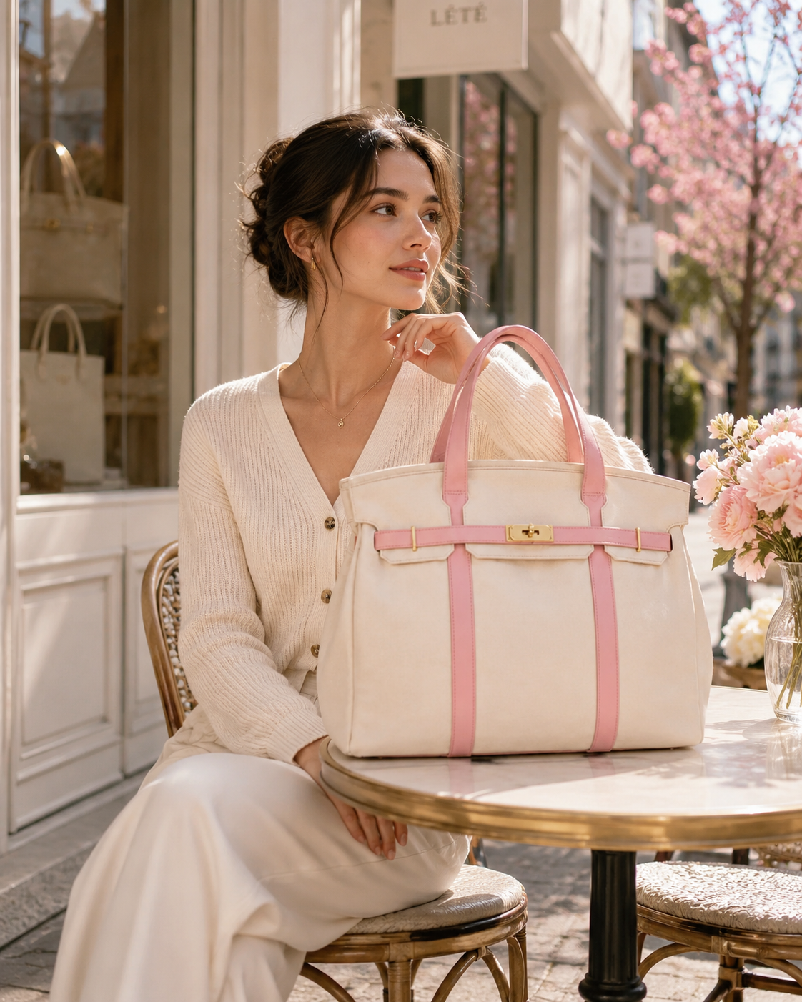 NEW! Premium Cotton Canvas Pastel Trim Canvas Boatkin Bag: Light Pink