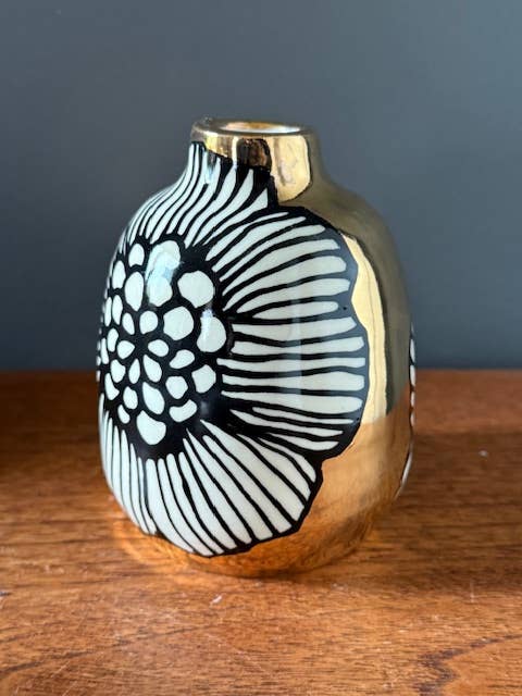 Med Ceramic Flowers Swimming in 22K Gold Bud Vase