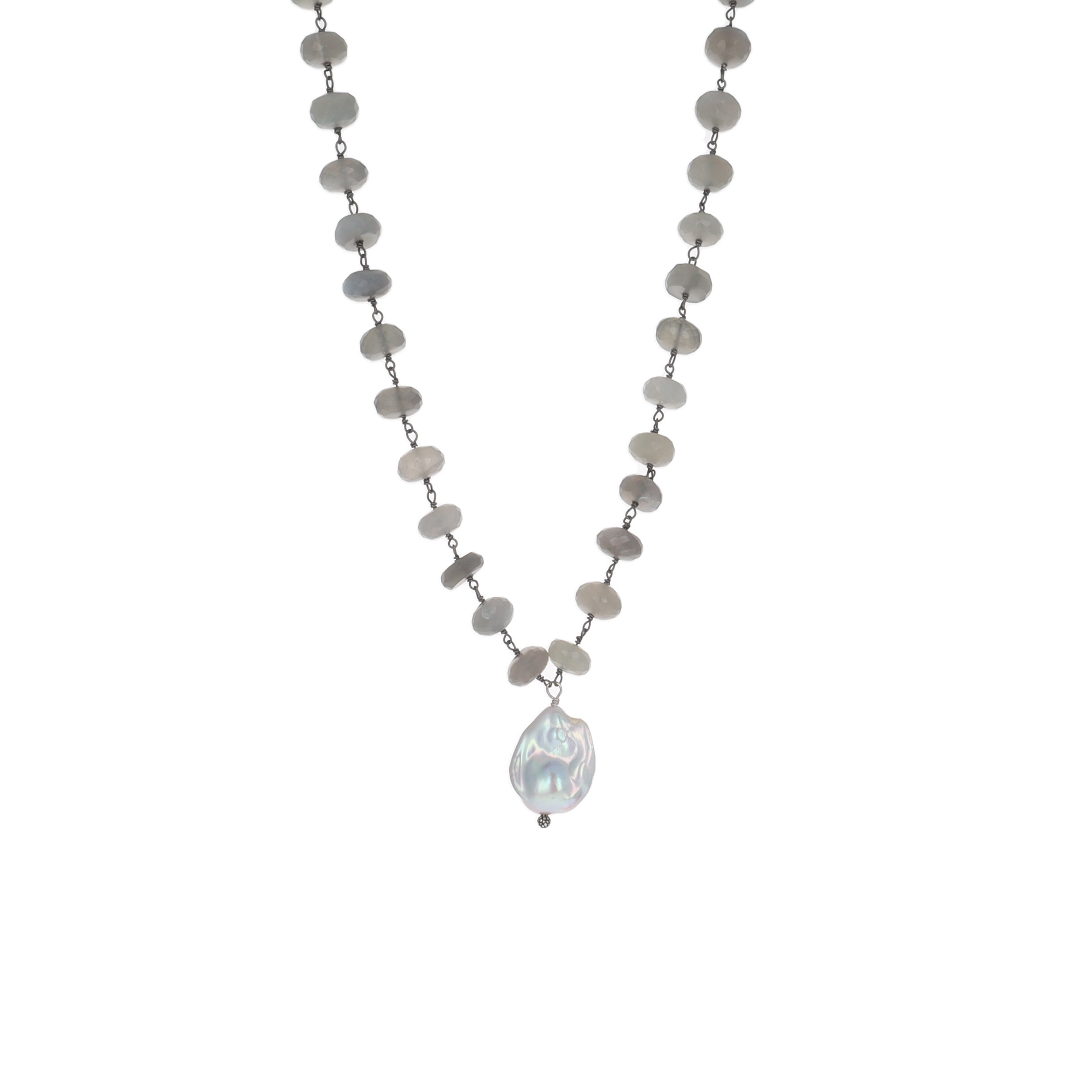 Moonstone and Silver Baroque Pearl Necklace