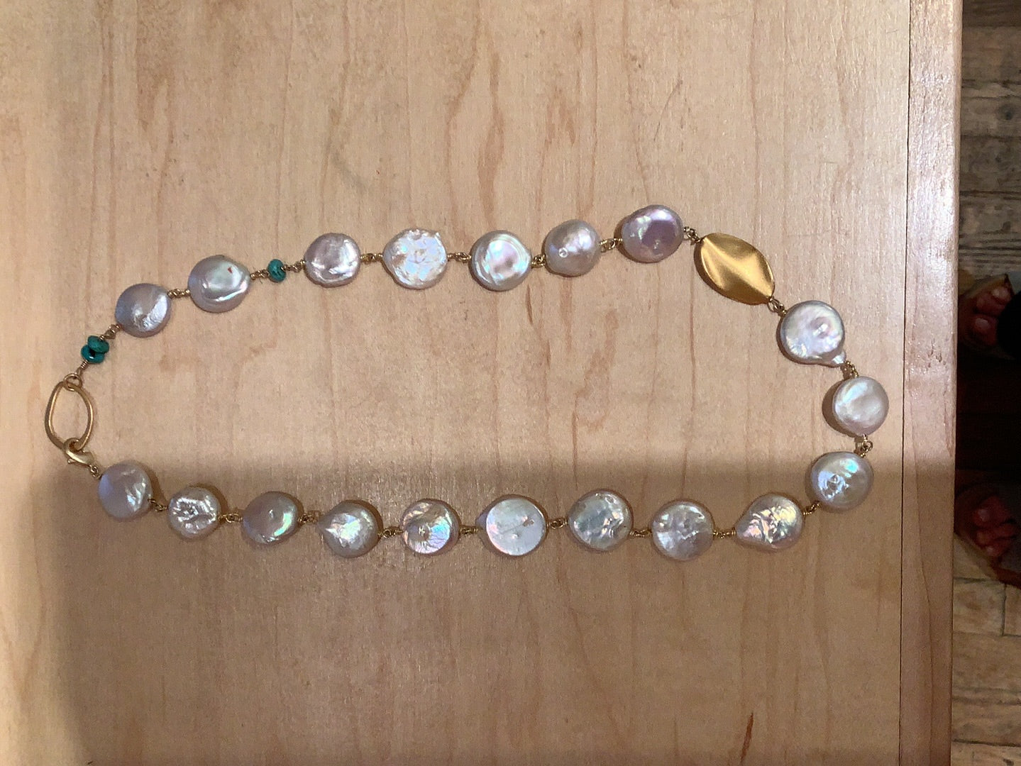 Coin Pearl with Leaf Charm