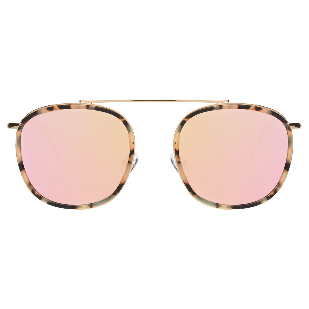 Mykonos Ace white tortoise / gold w bright rose flat mirror lenses