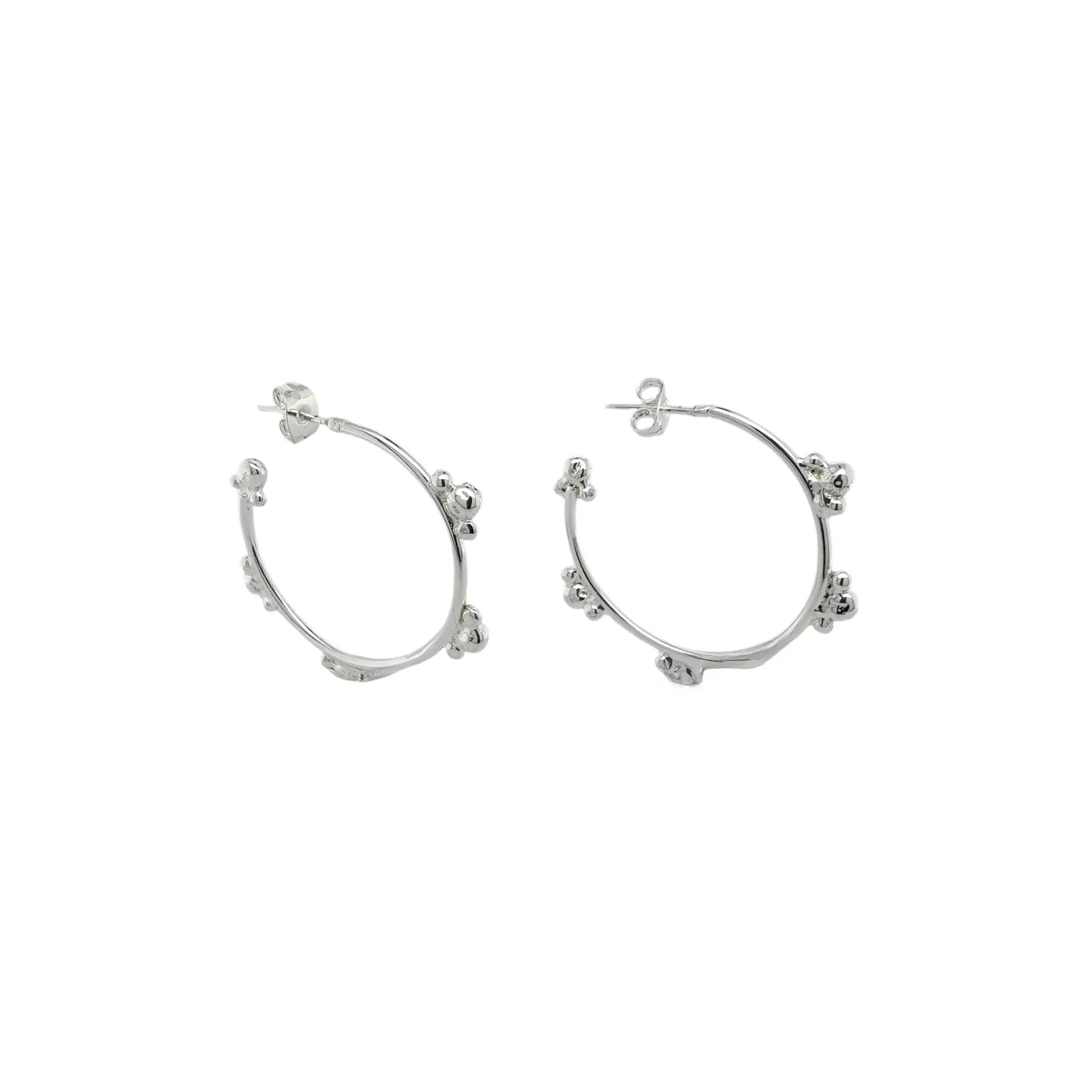 Sterling Silver Flowing Dots Hoop Earrings