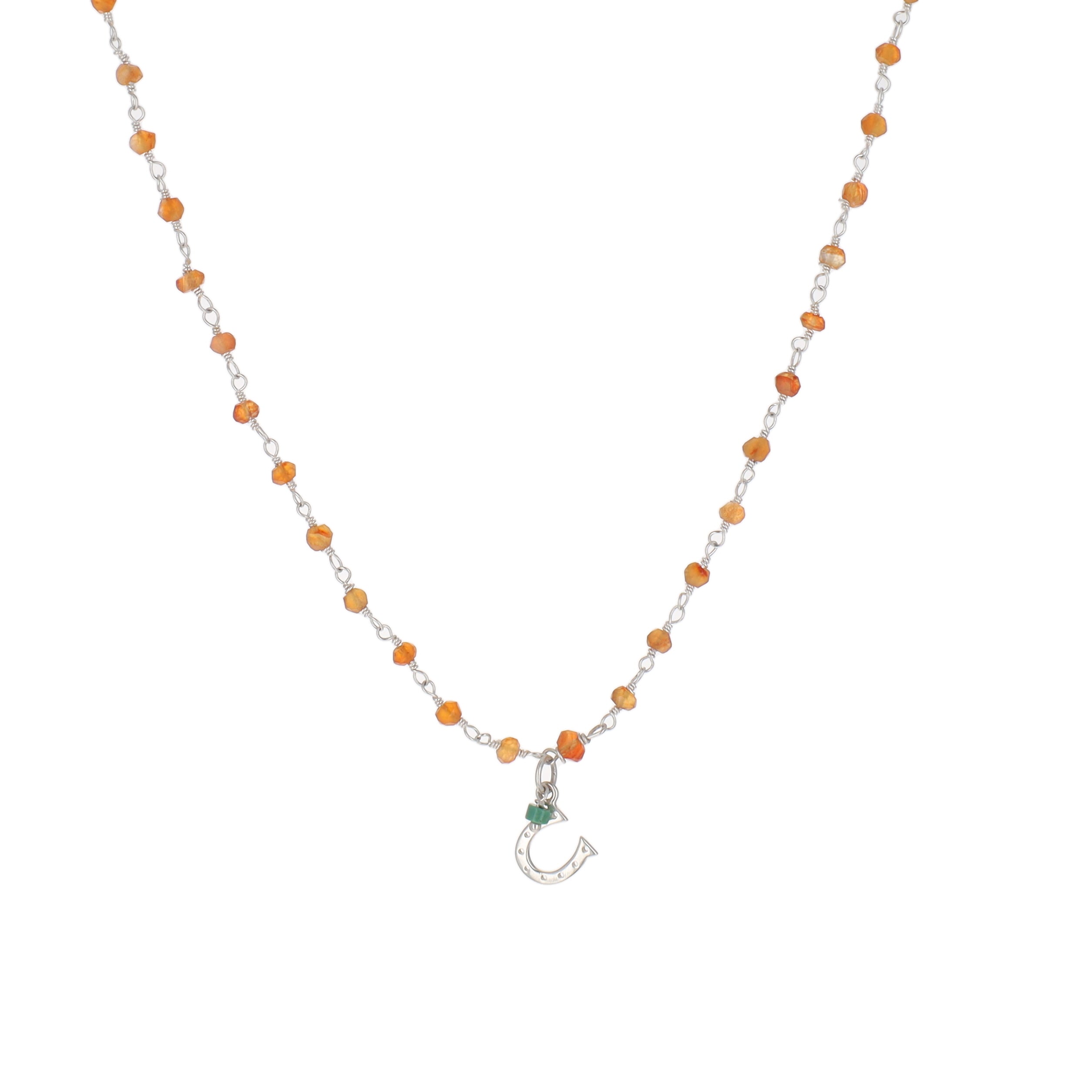 Sterling Silver Carnelian and Horseshoe Charm Necklace