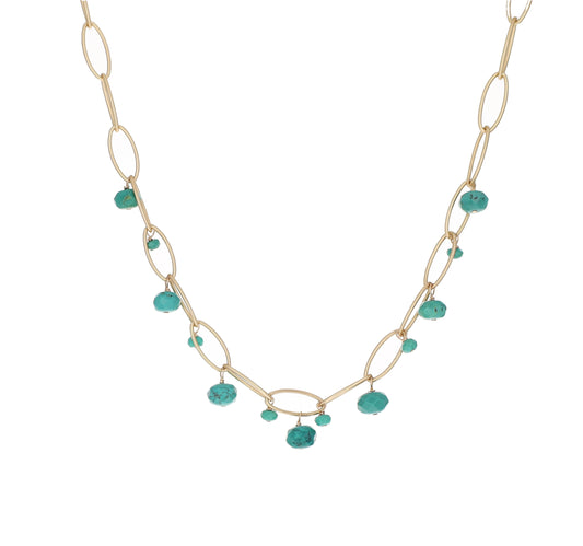 Gold Oval Link with Turquoise Necklace