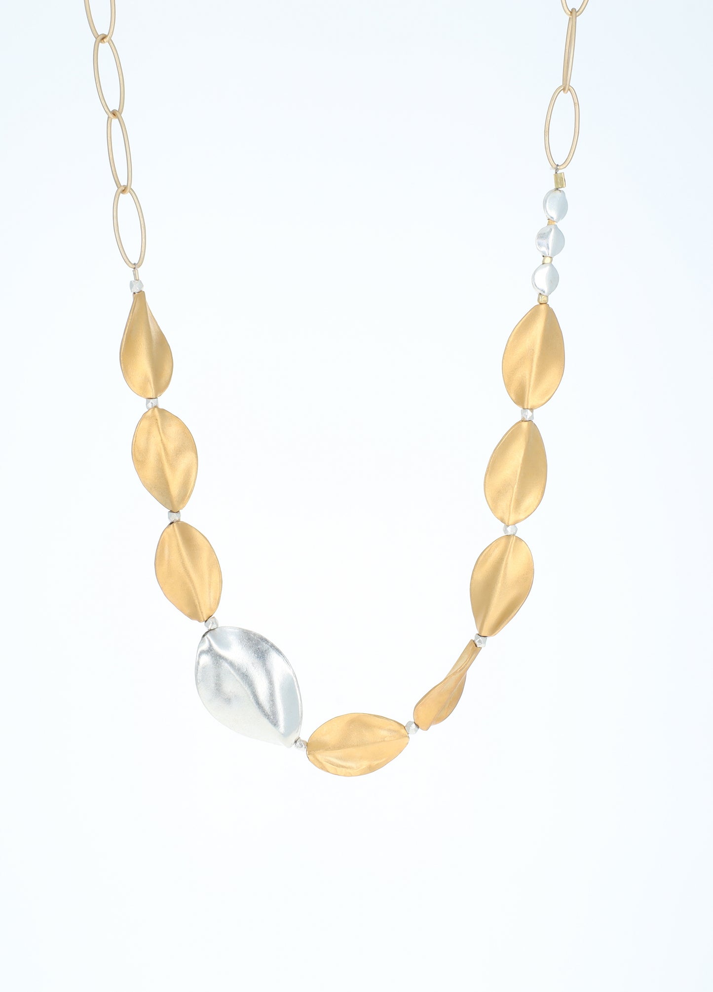 Silver and Satin Gold Feather Necklace