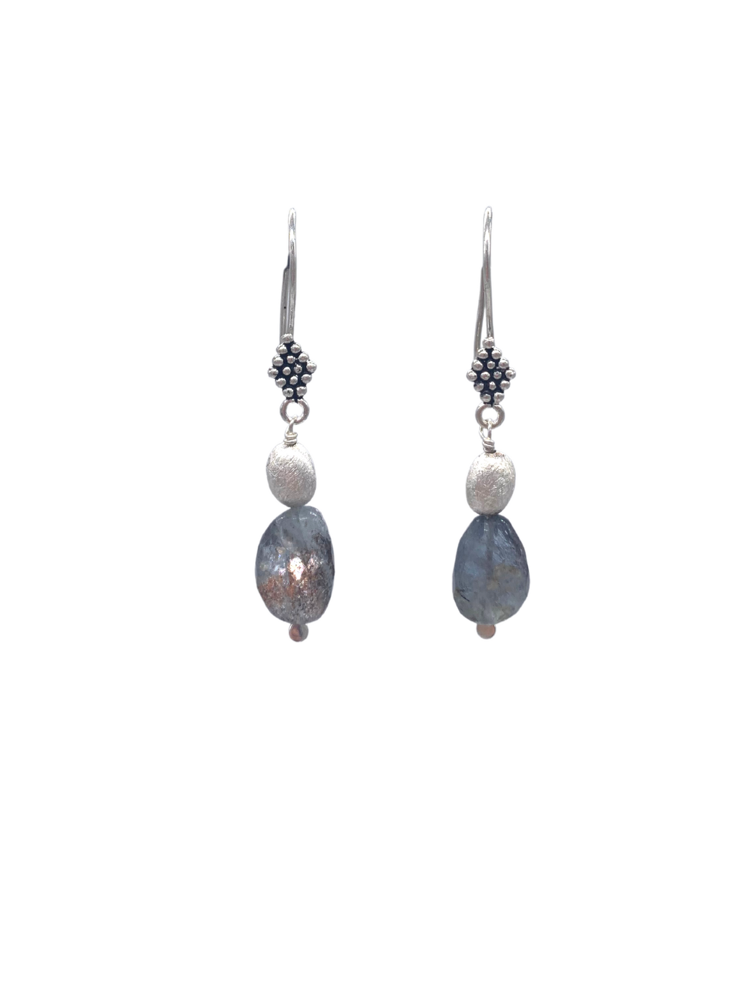 Silver Honeycomb Aquamarine Drop Earrings