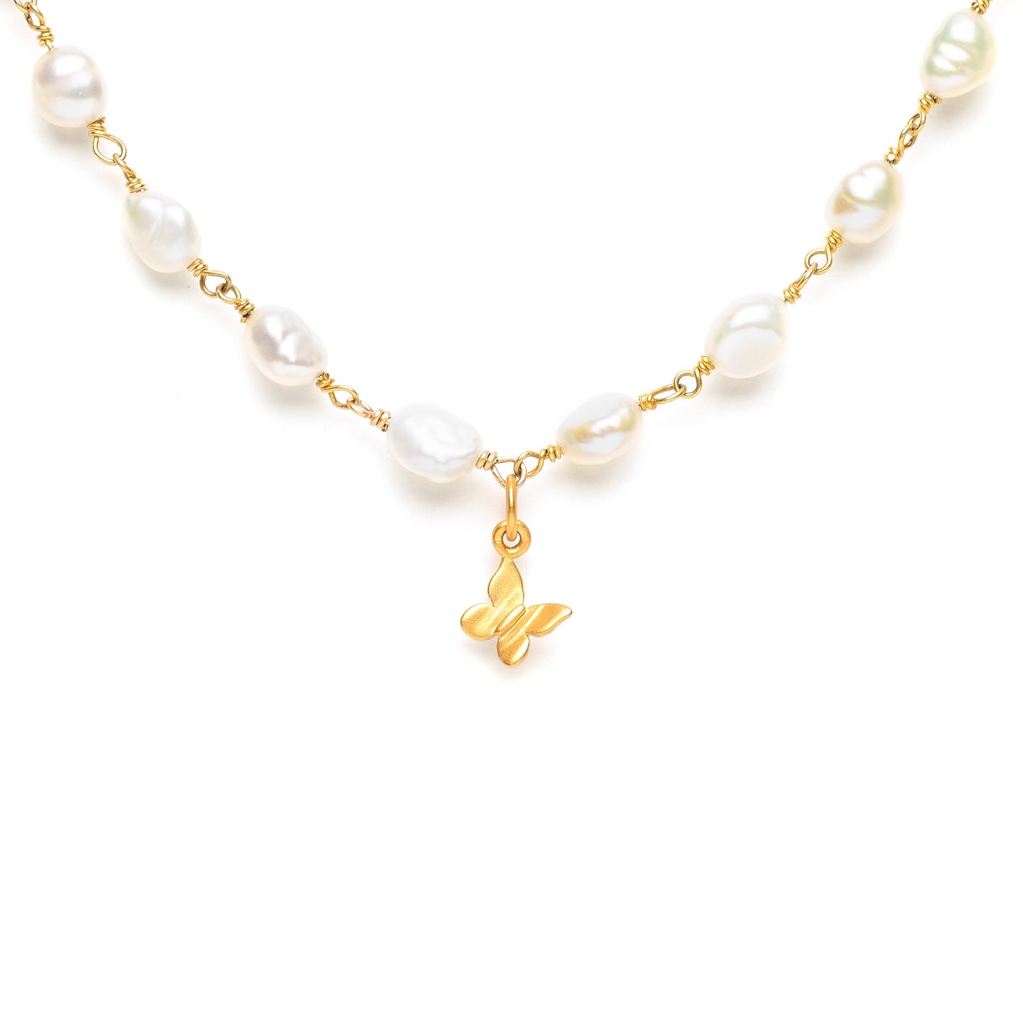 Fresh Water Pearl and Butterfly Charm Necklace