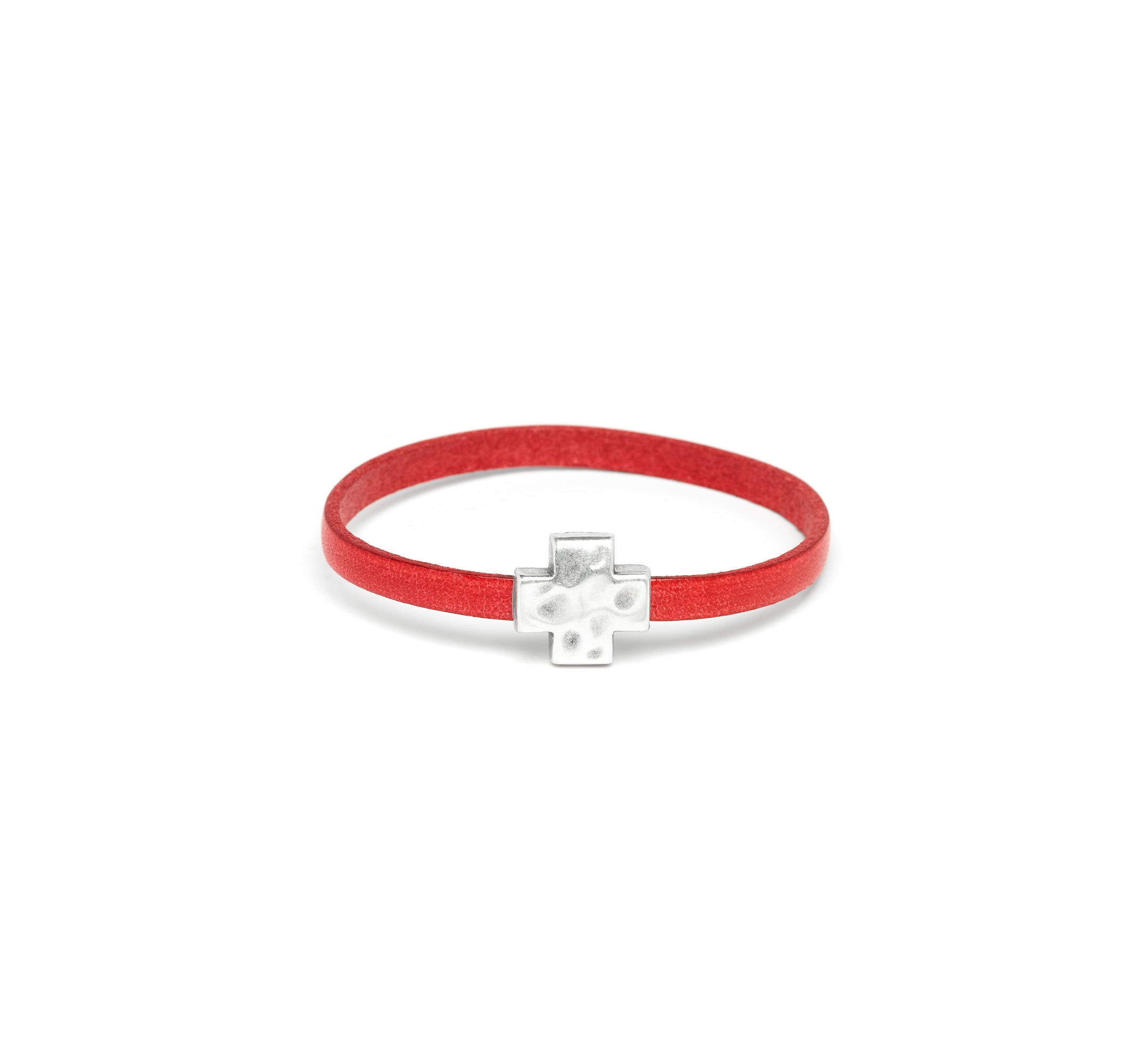 Red Single Wrap Bracelet with Silver Cross