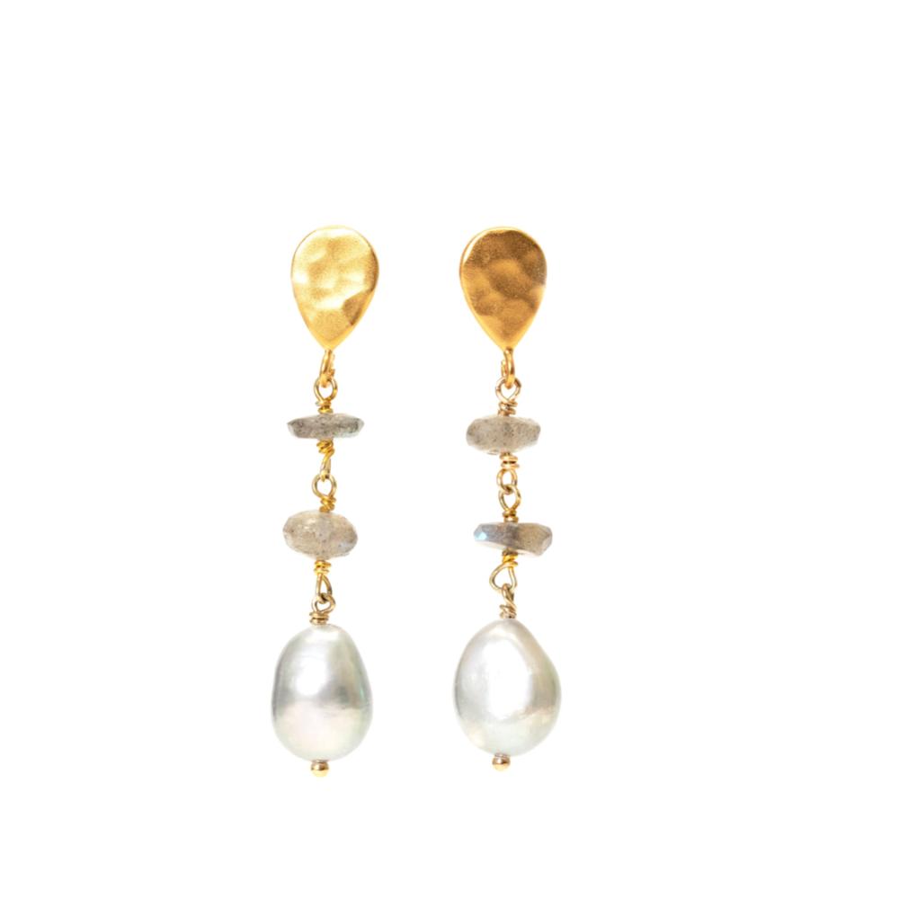 Peacock Pearl and Labradorite Dangle Earrings