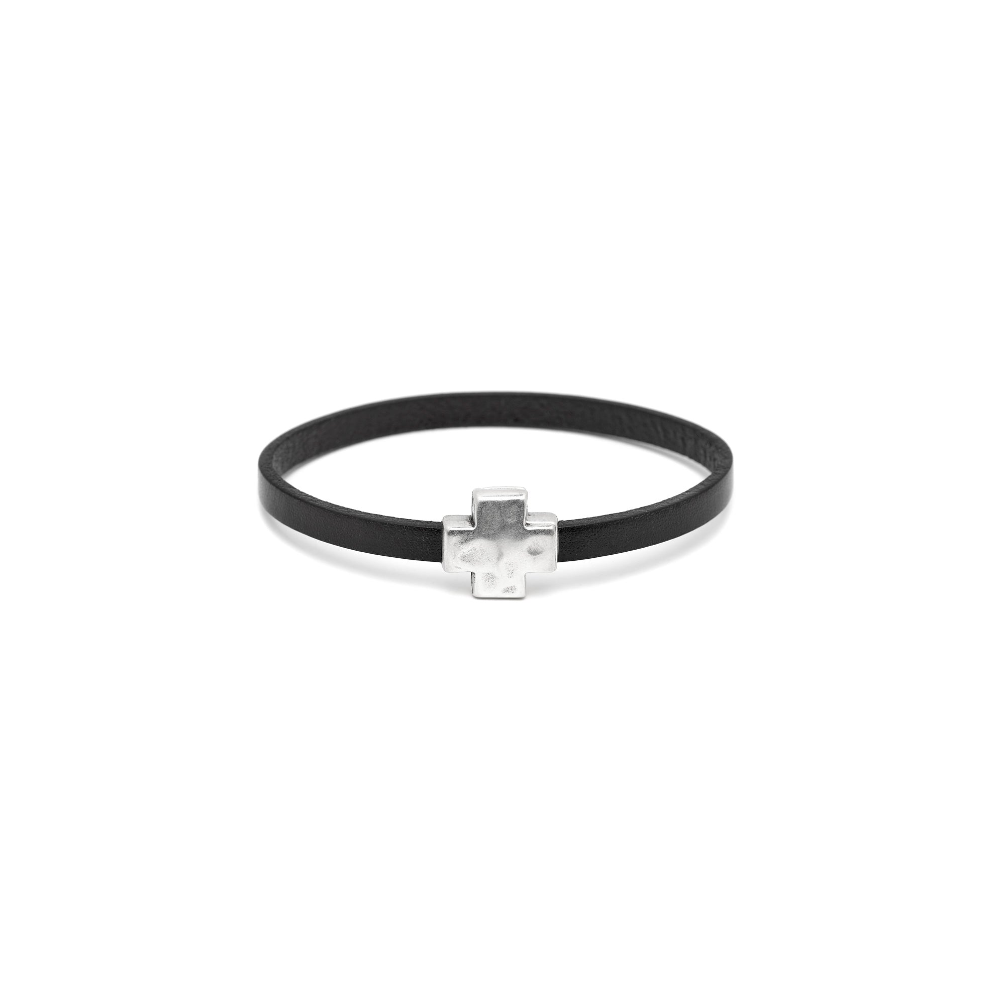 Black Single Wrap Bracelet with Silver Cross