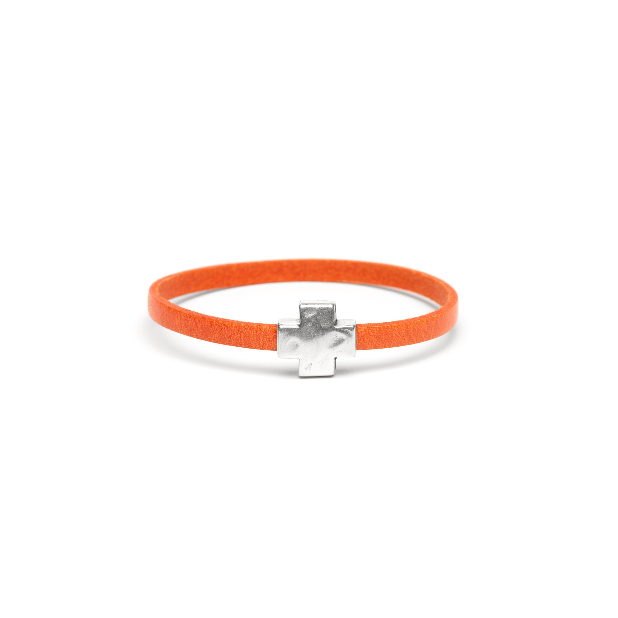 Orange Single Wrap Bracelet with Silver Cross