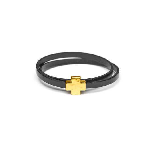 "Wrap it Up Bracelet" with Gold Cross - Double Length - Black