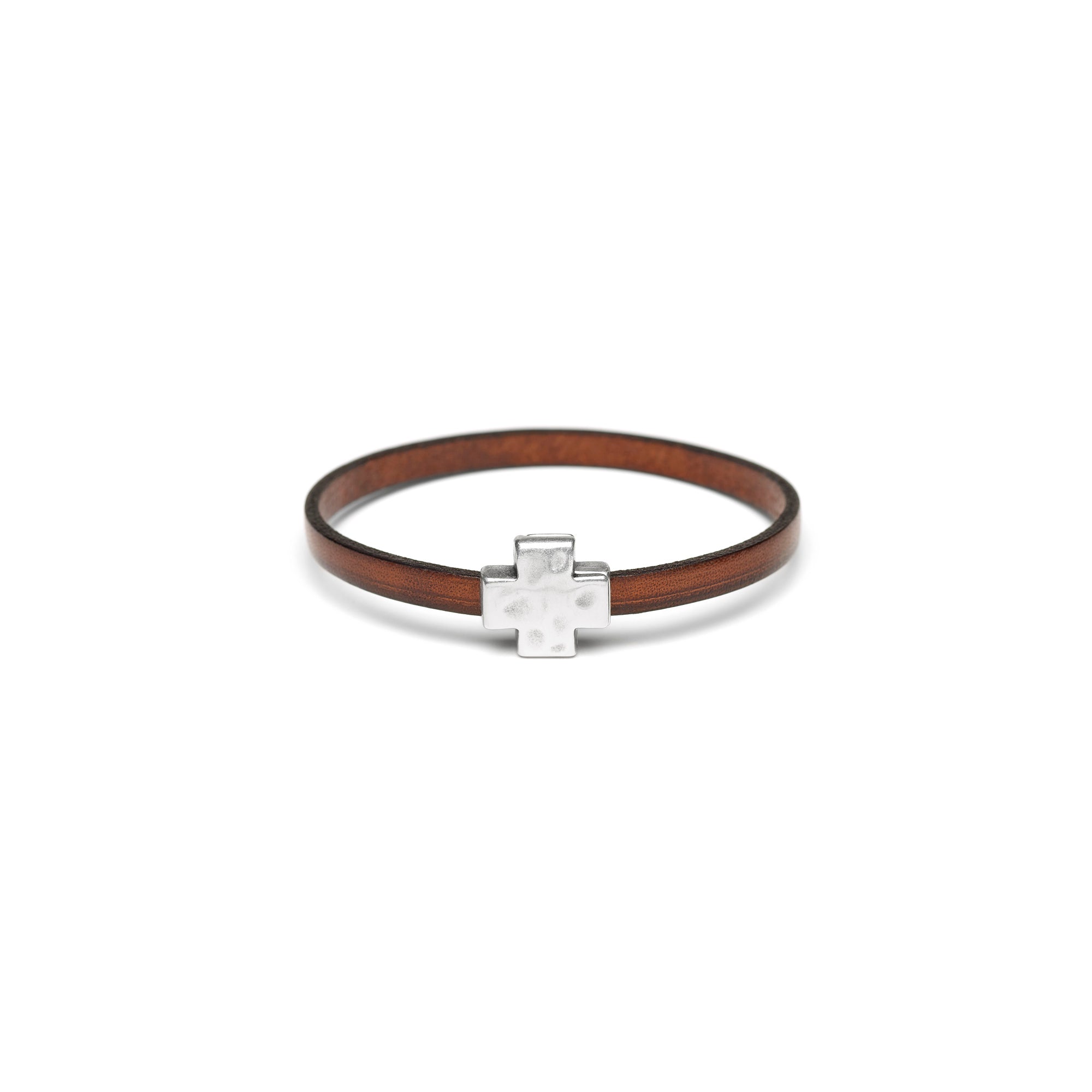 Chocolate Single Wrap Bracelet with Silver Cross