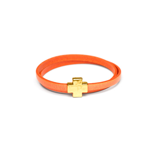 "Wrap it Up Bracelet" with Gold Cross - Double Length - Orange