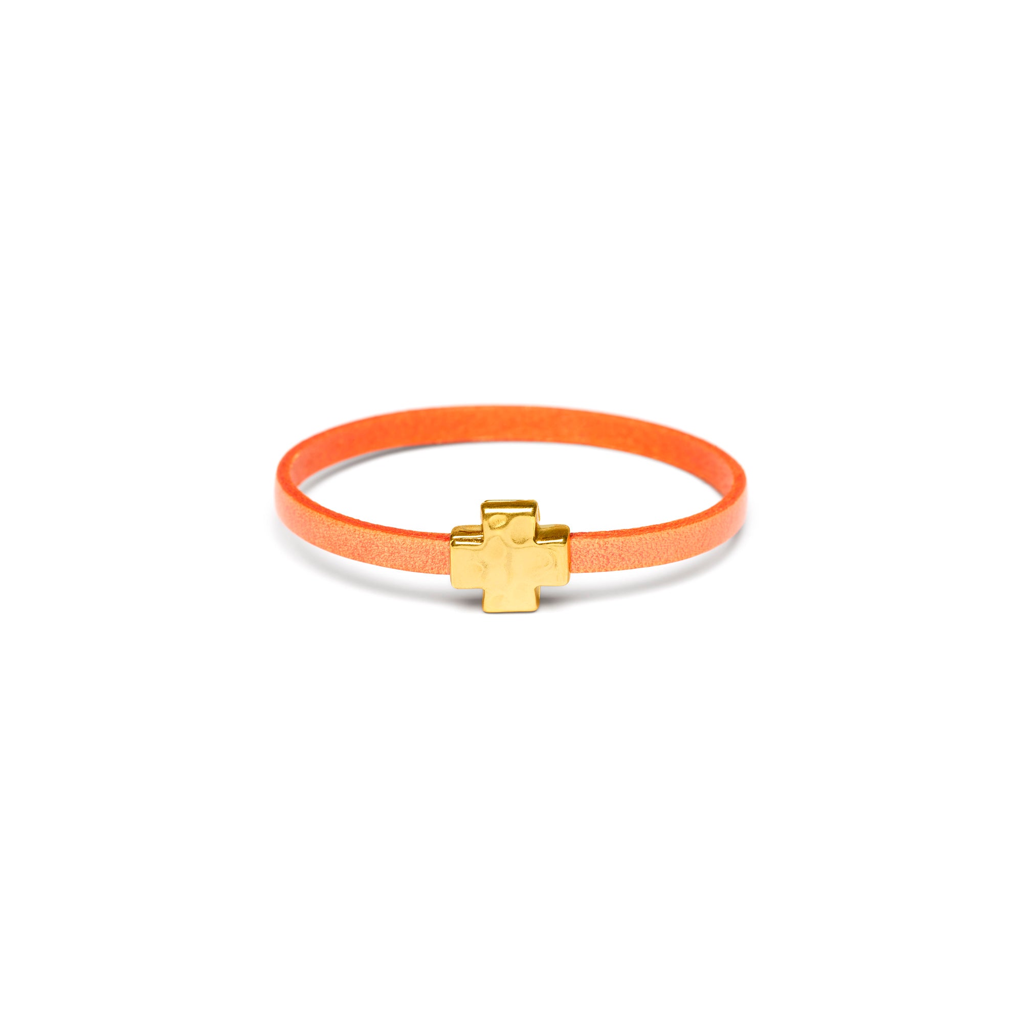Orange Single Wrap Bracelet with Gold Cross