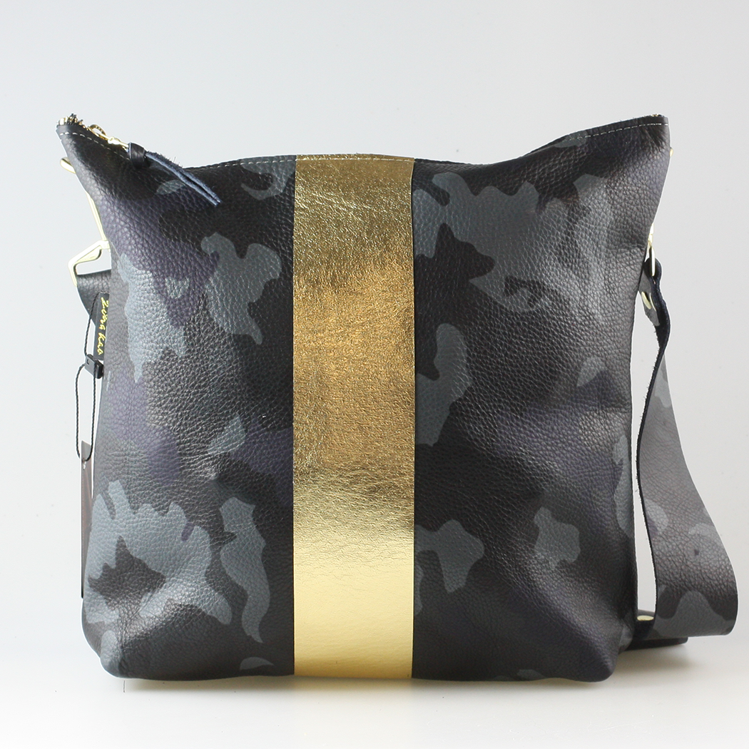 The Graham Crossbody: Camo and Softs: Green Camo w/Coal stripe / Unlined / 11"x10.5"