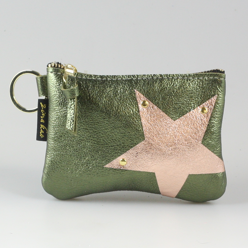 The NEW SIDE STAR Applique Kara: Metallics, Moss with Peach Star - Split Ring