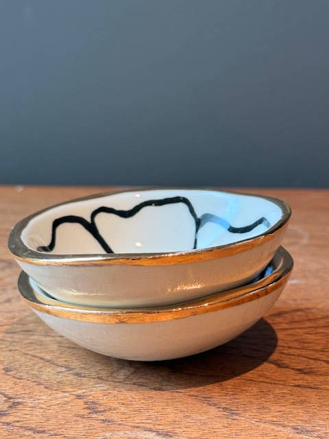 3.5" Handmade Floral Round Ceramic Catchall Dish 22K Gold