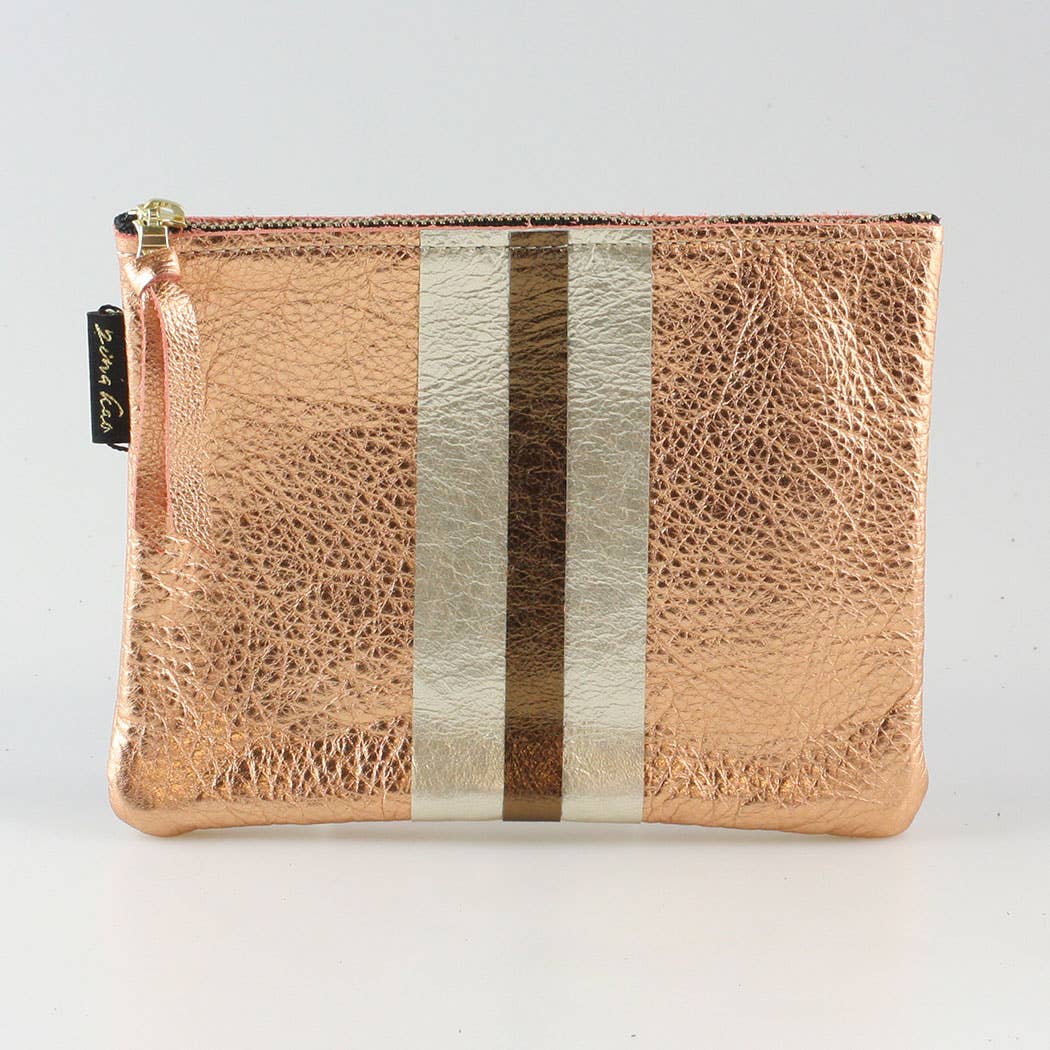 The Stripe Everyday Pouch - FALL colors and 2 sizes!: Moss with Layered Stripe: Copper/Platinum / Carter: 9"x6.5"