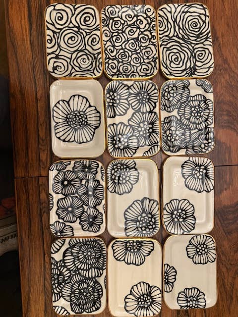 Handmade Ceramic Floral & Gold Tray