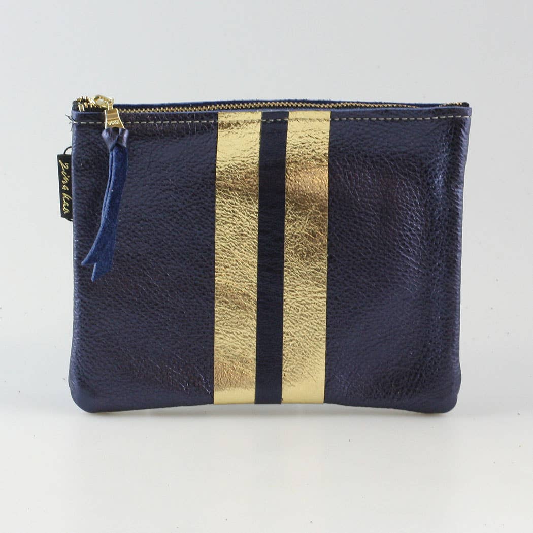 The Stripe Everyday Pouch - FALL colors and 2 sizes!: Jet with 2 stripes: Platinum/Gold / Carter: 9"x6.5"