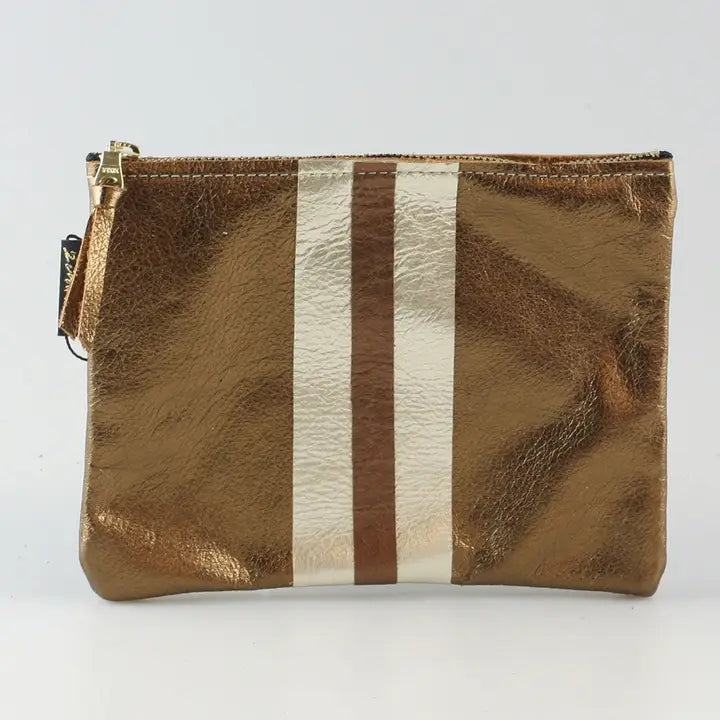 The Stripe Everyday Pouch - Bronze with Layered Stripe, Platinum and Bronze
