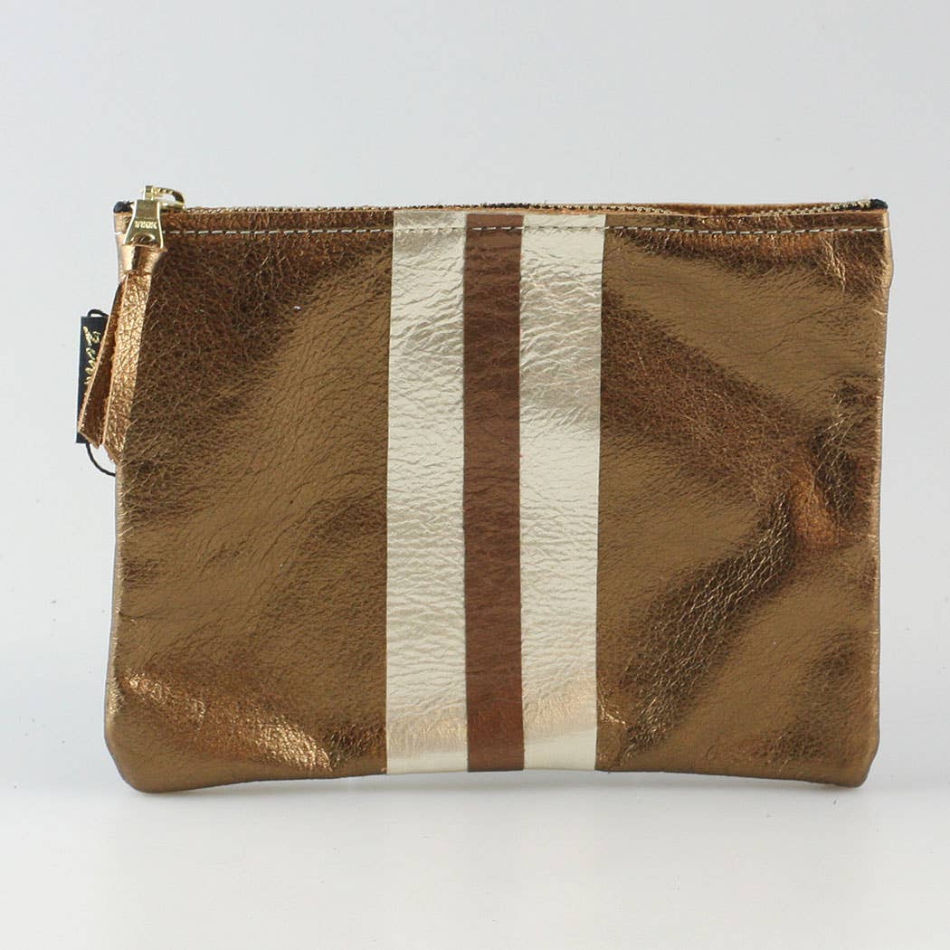 The Stripe Everyday Pouch - FALL colors and 2 sizes!: Moss with Layered Stripe: Copper/Platinum / Carter: 9"x6.5"