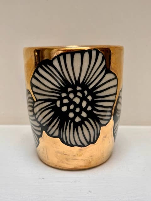 Handmade Floral Ceramic Vase or Tumbler Mostly 22K Gold