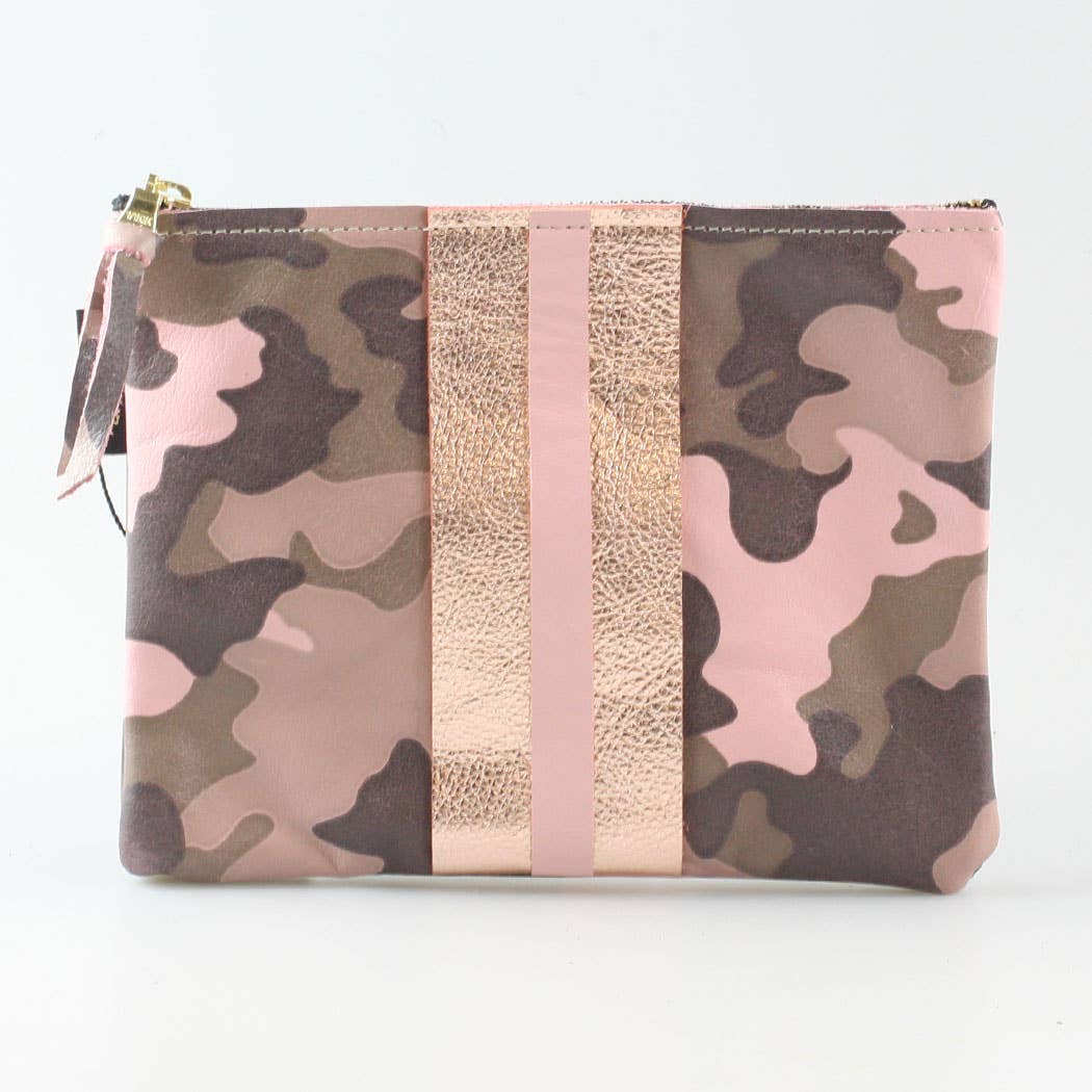 The Stripe Everyday Pouch - FALL colors and 2 sizes!: Jet with 2 stripes: Platinum/Gold / Carter: 9"x6.5"