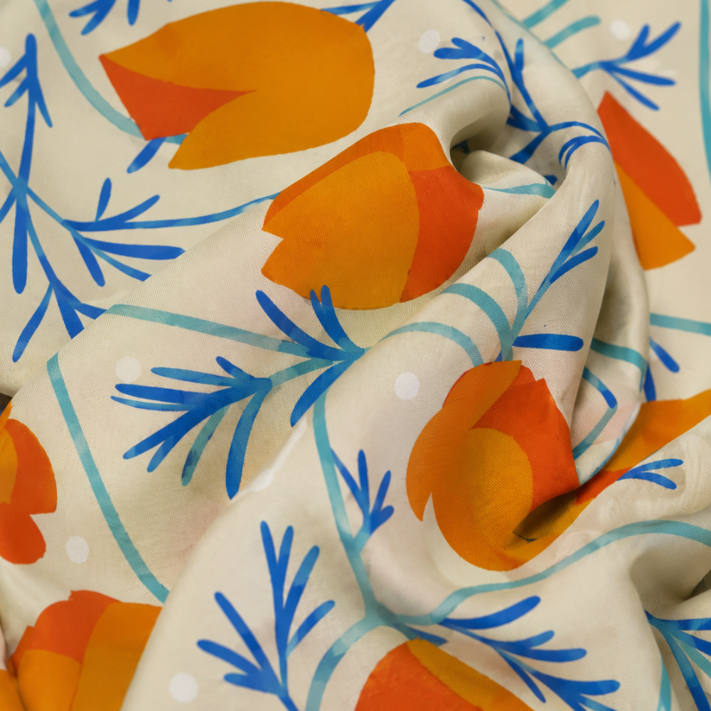 California Poppies Scarf | Silk Scarf | Women's Bandana: 26" x 26"