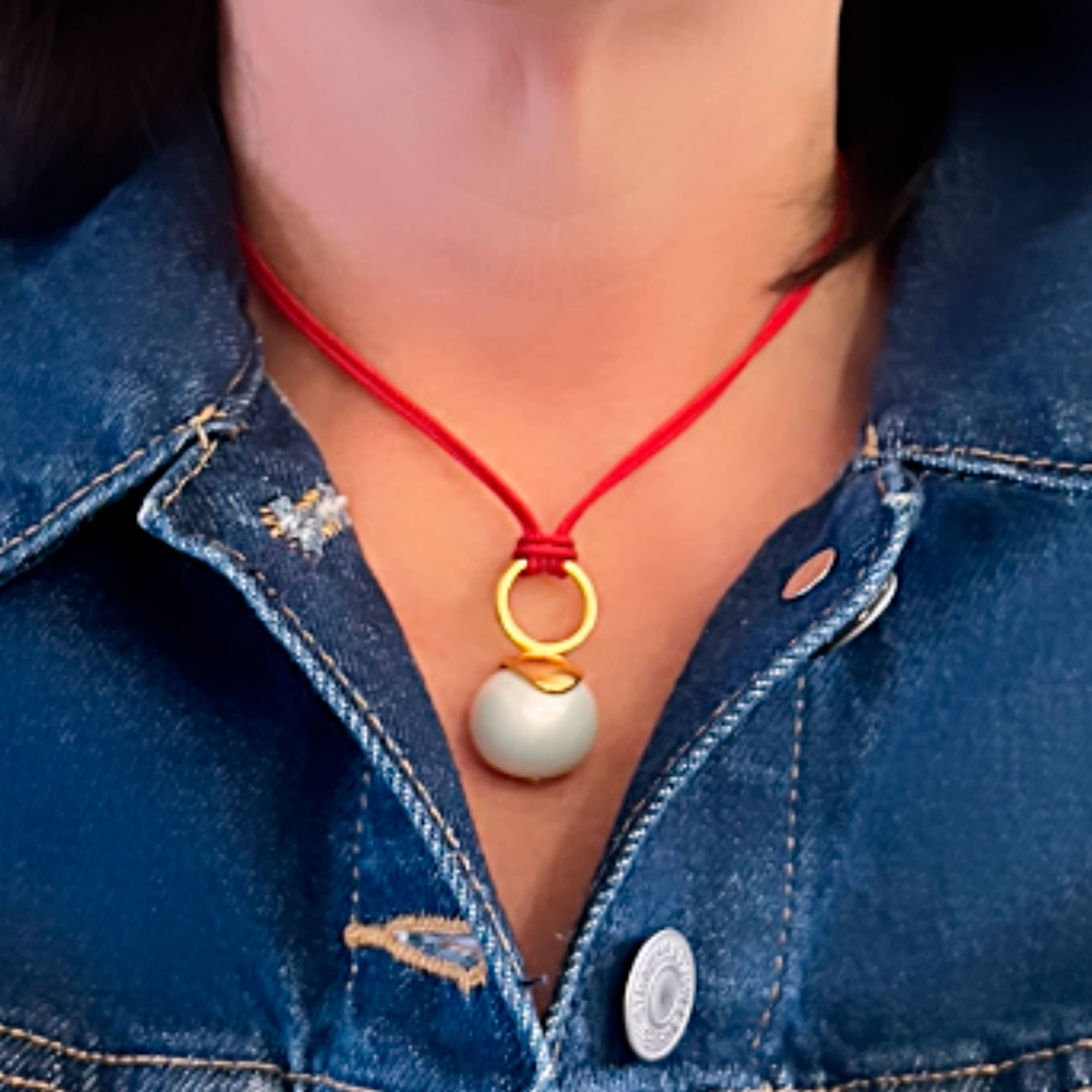 White Pebble Pearl Pendant ~ a Palette of Cords: Military green