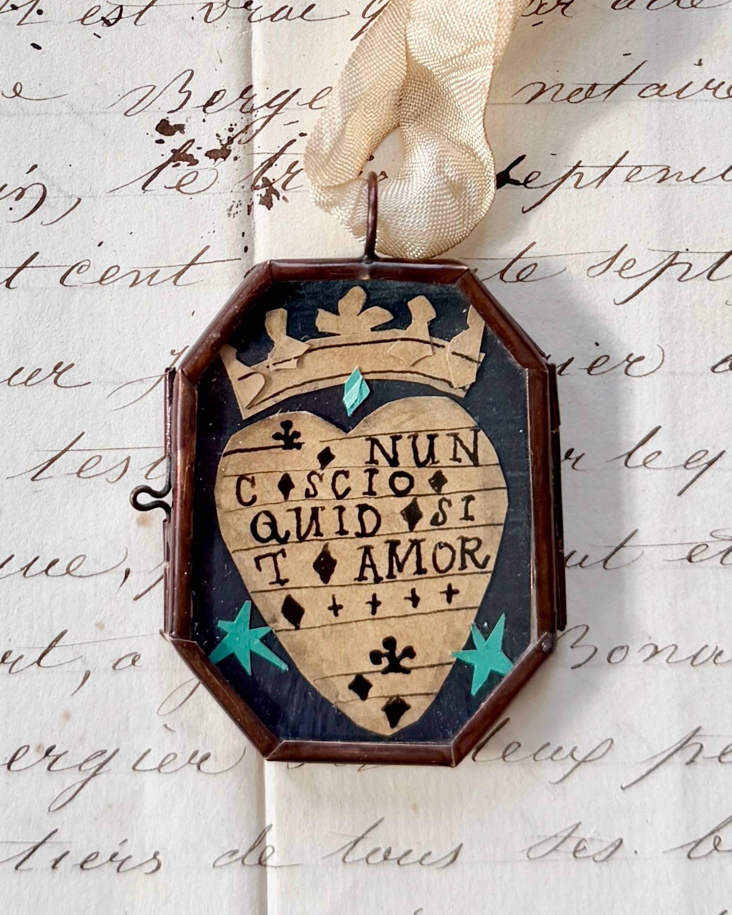 Nunc Scio I. ~ Art Locket Heart Vintage Decor Handmade 