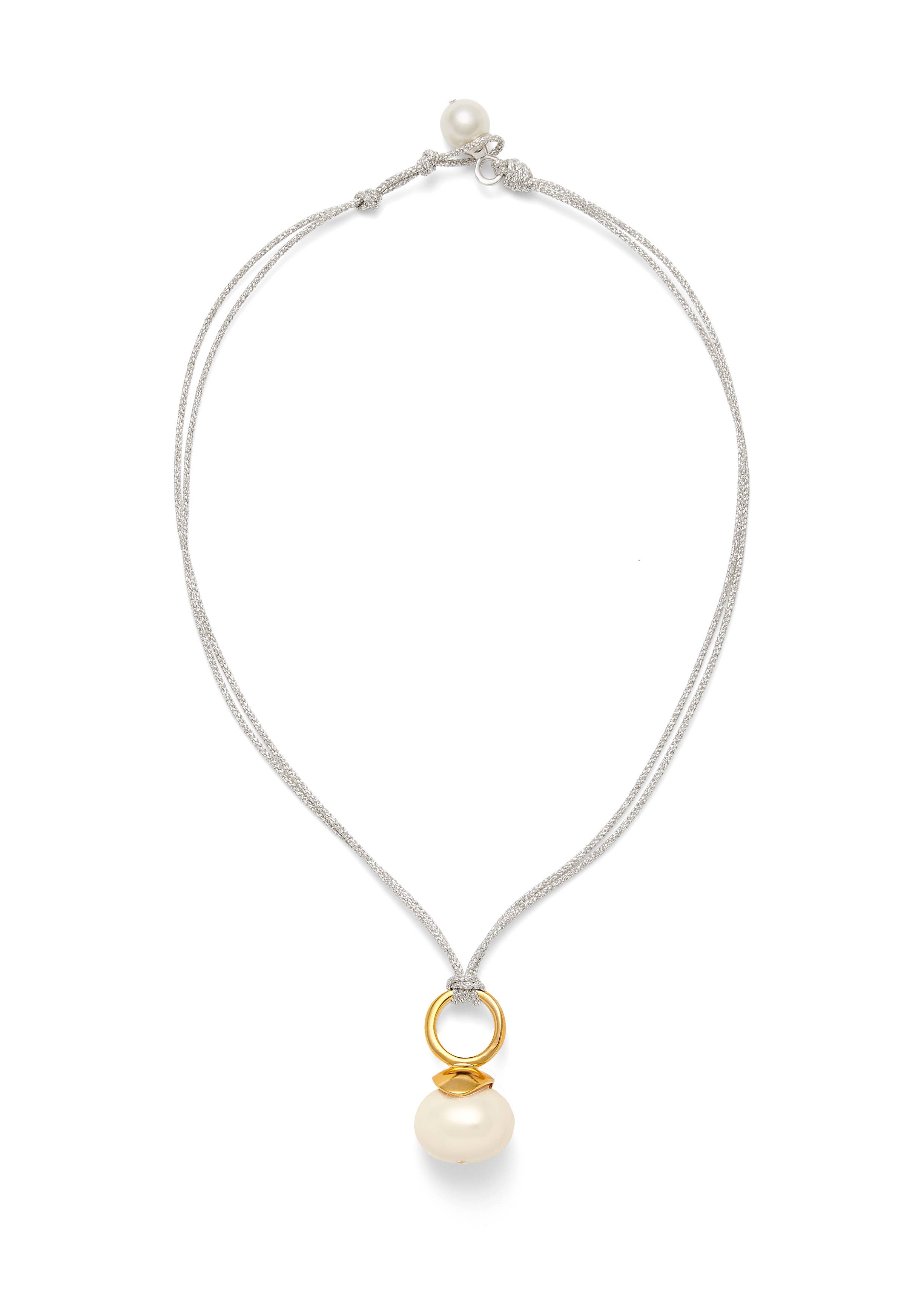 White Pebble Pearl Pendant ~ a Palette of Cords: Military green
