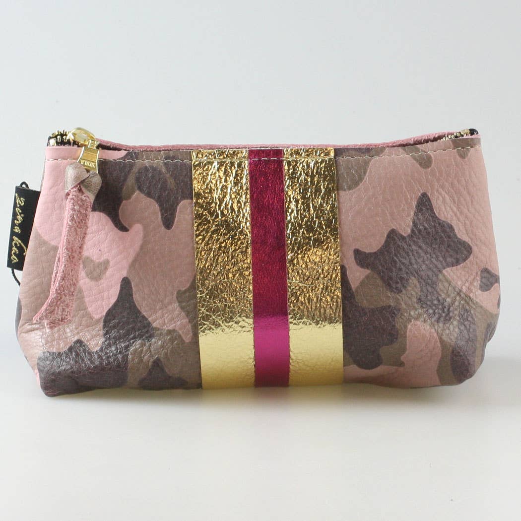 The Smaller CAMO STRIPE Makeup Clutch: Bardot: Midnight Camo w/Bronze Stripe