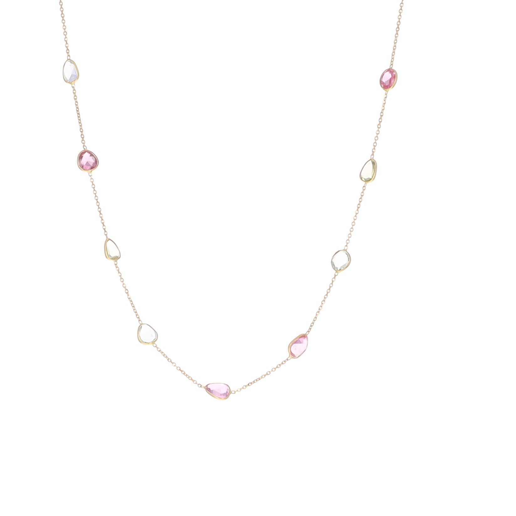 Multi Sapphire Rose Cut Station Necklace