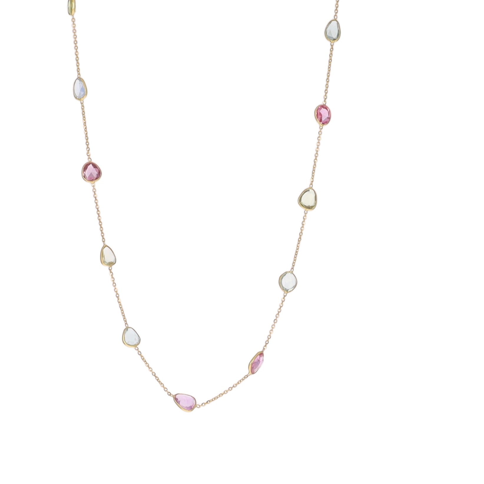 Multi Sapphire Rose Cut Station Necklace