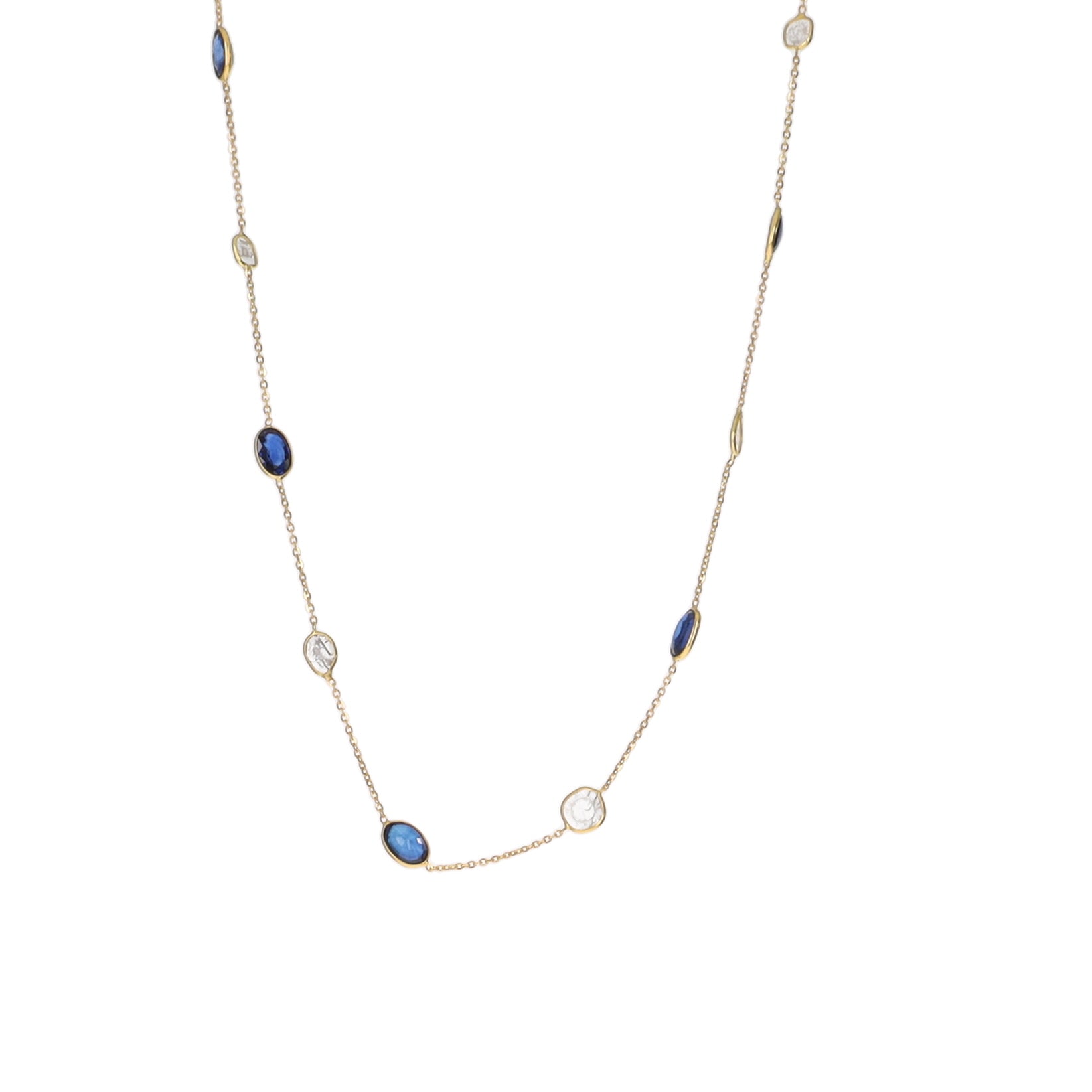 Diamond Slices and Blue Sapphire Oval Necklace