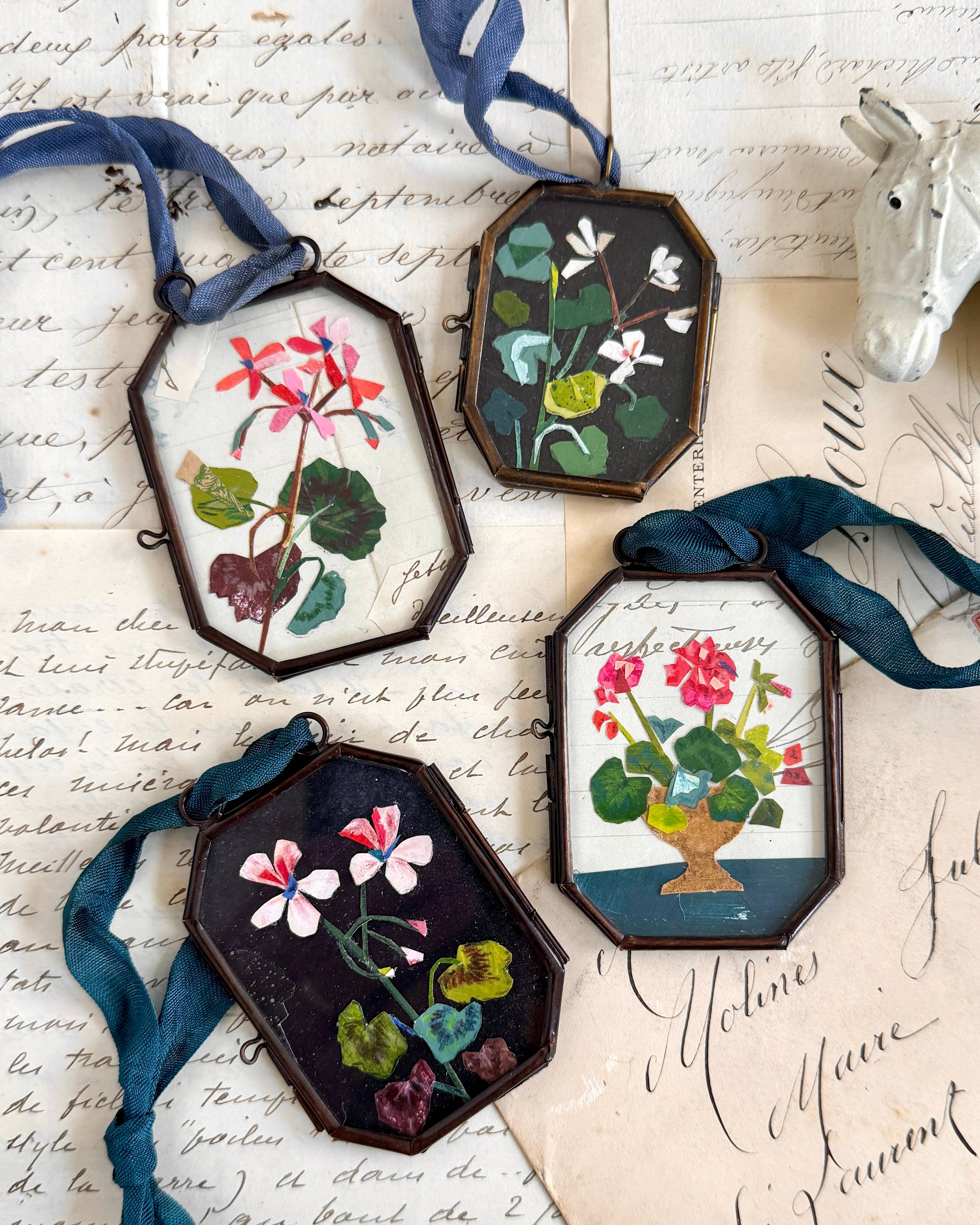 Geranium No. 1 ~ Art Locket Floral Vintage Decor Handmade 