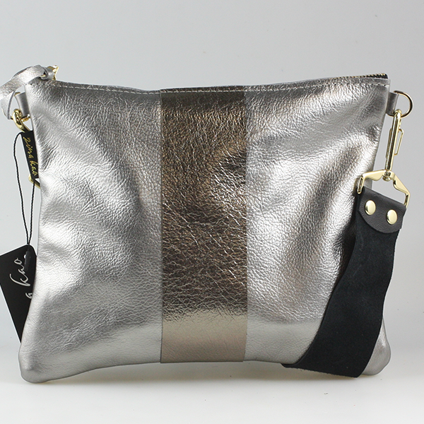 The METALLIC Stripe Taylor: Jet: Layered stripe Gunmetal/Pewter / Unlined / 9"x7.5