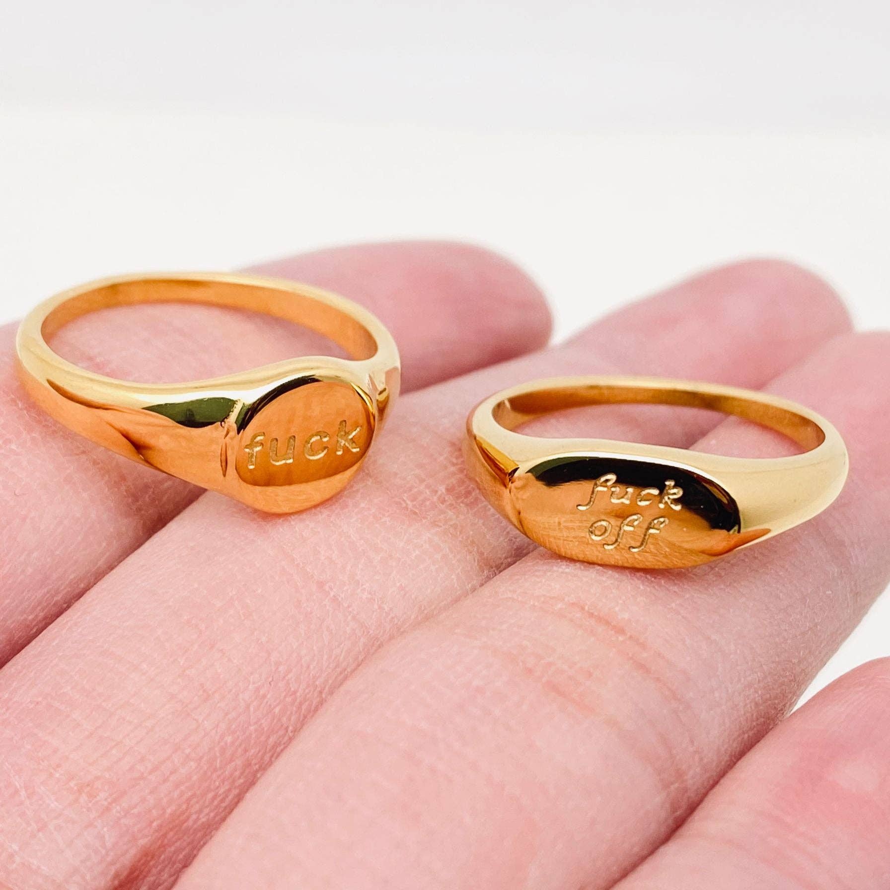 Geometric "fuck off"18K Gold Plated Stainless Steel Ring-FGS: FUCK / 8