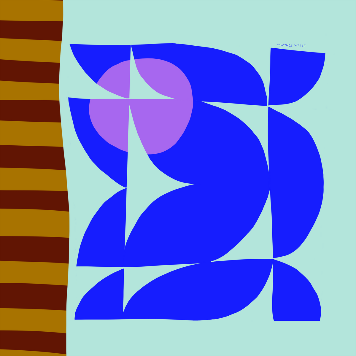 Blue and Turquoise Geometric with Stripes | Silk Scarf
