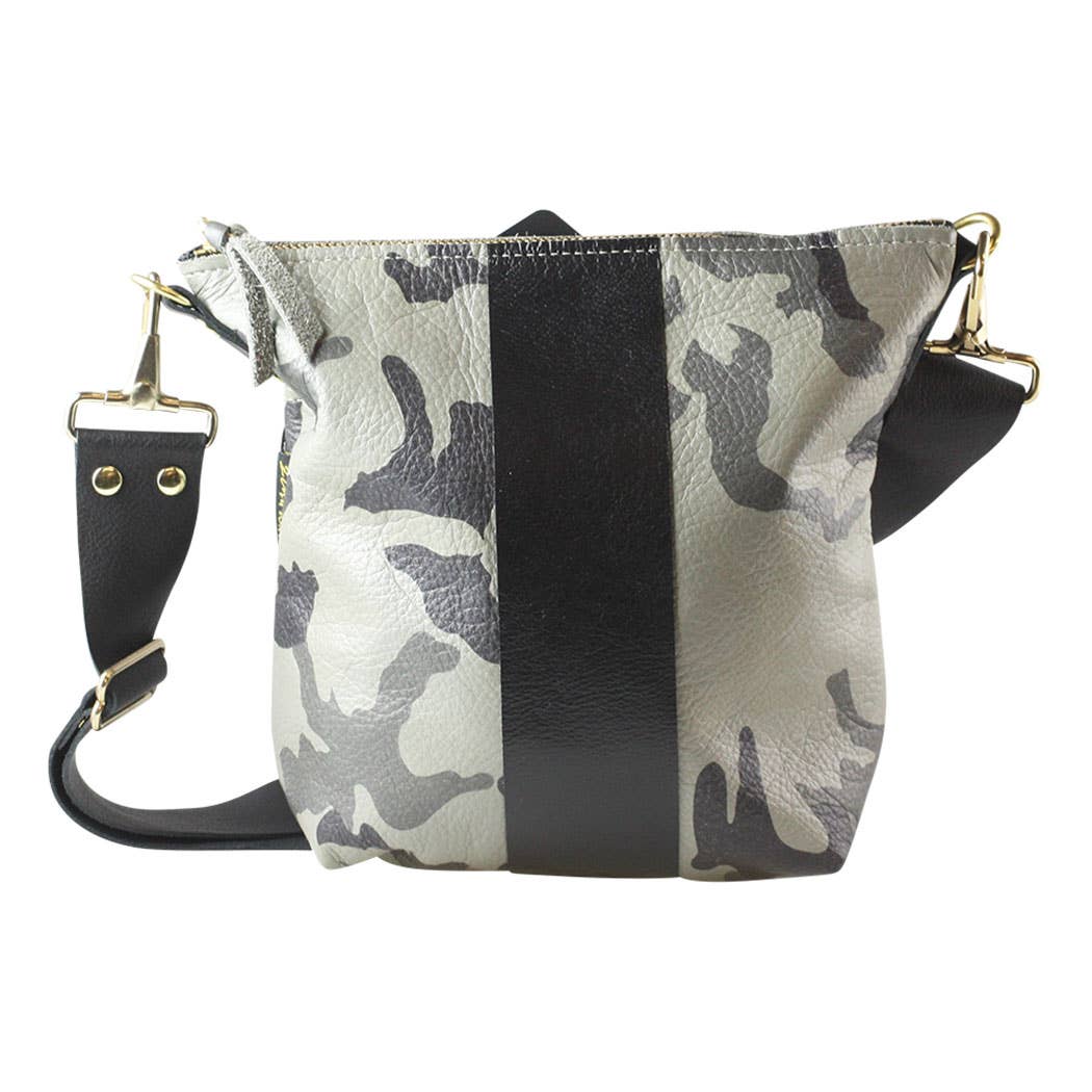 The Graham Crossbody: Camo and Softs: Green Camo w/Gold stripe / Unlined / 11"x10.5"