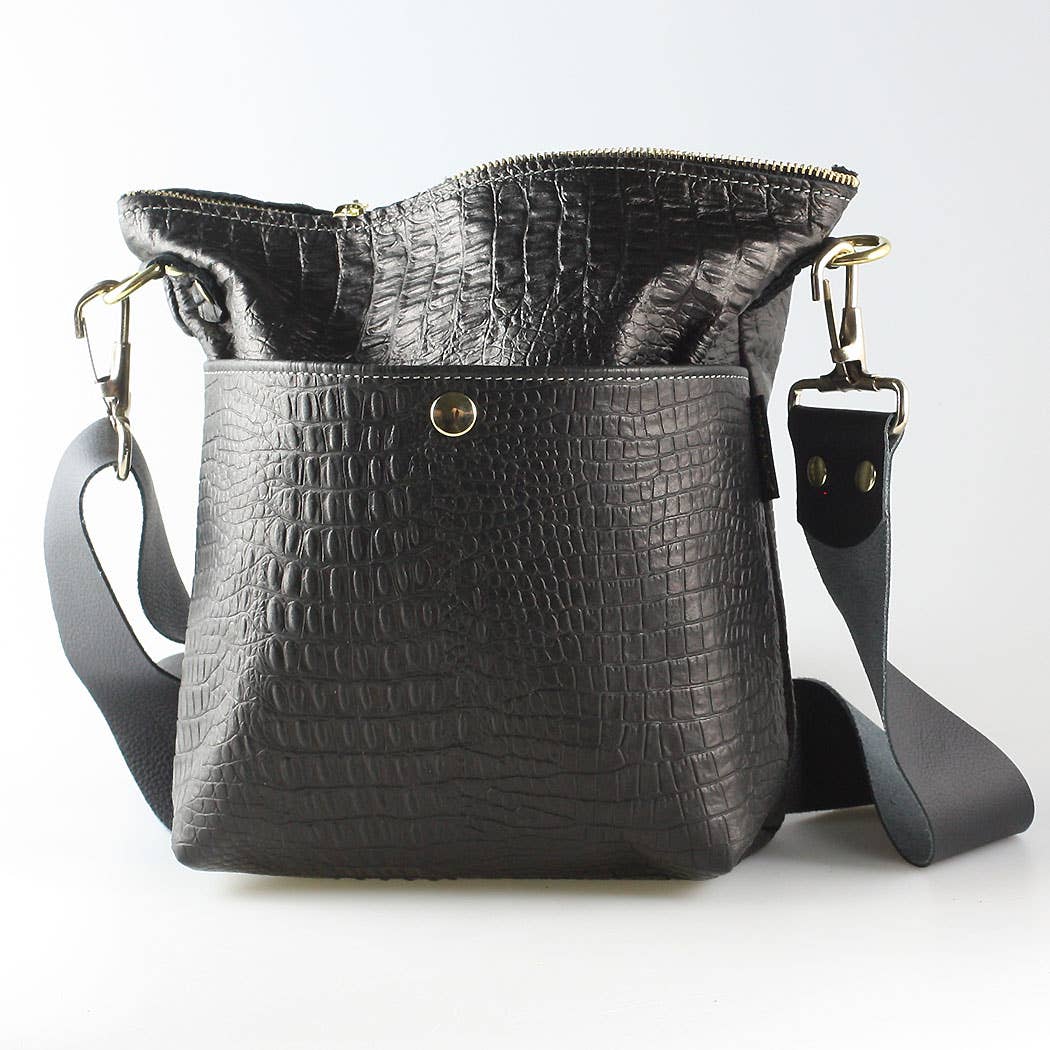 The Graham Crossbody: Camo and Softs: Green Camo w/Coal stripe / Unlined / 11"x10.5"