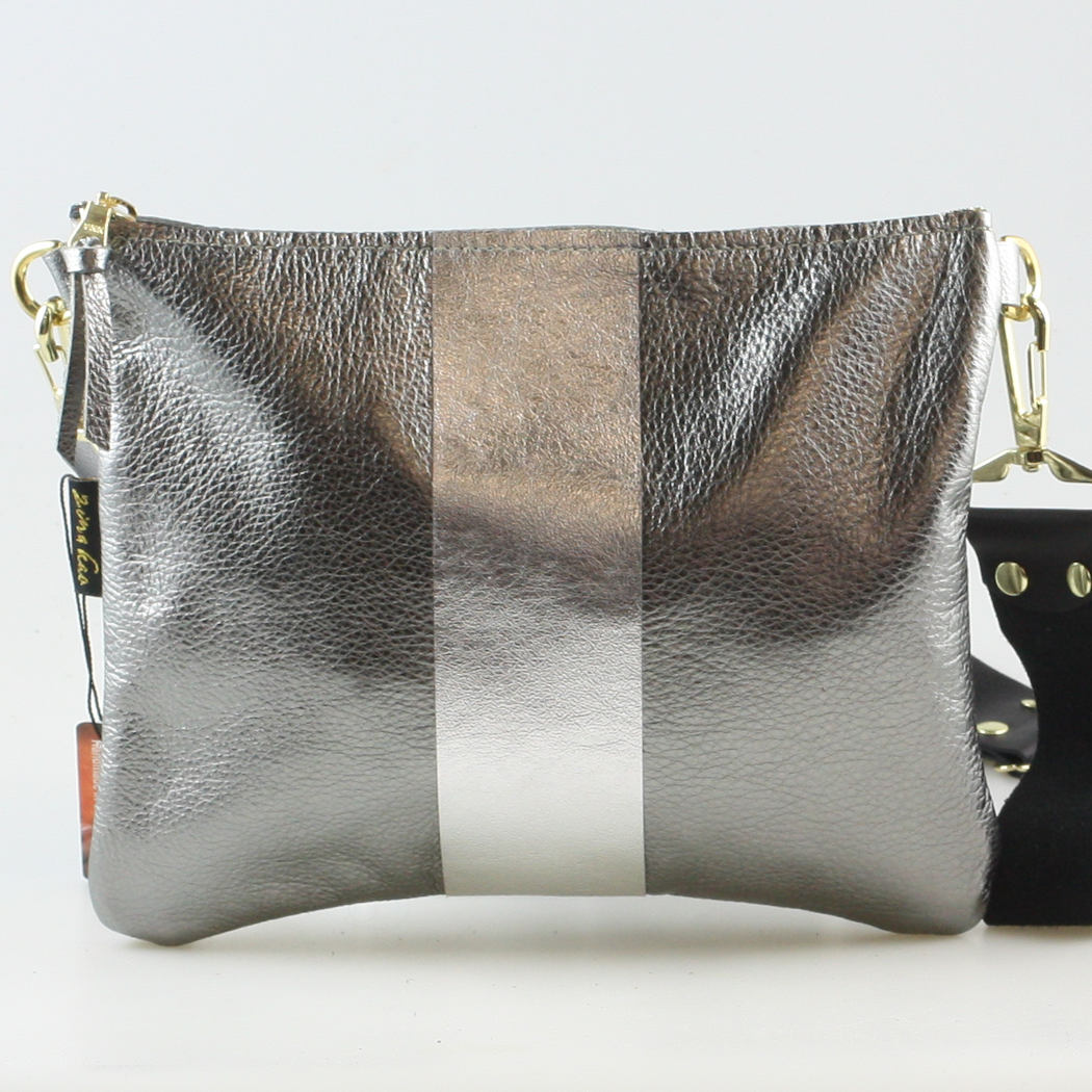 The METALLIC Stripe Taylor: Jet: Layered stripe Gunmetal/Pewter / Unlined / 9"x7.5